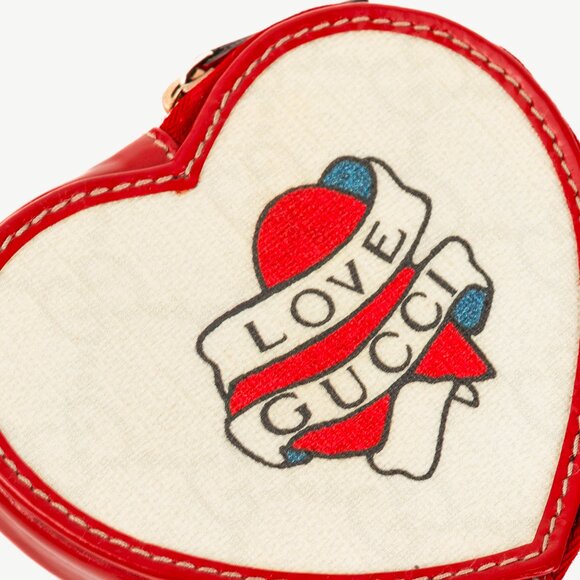 Gucci "Love Gucci" Tattoo Red Patent Leather Heart-Shaped Monogram Coin Purse - Picture 4 of 8